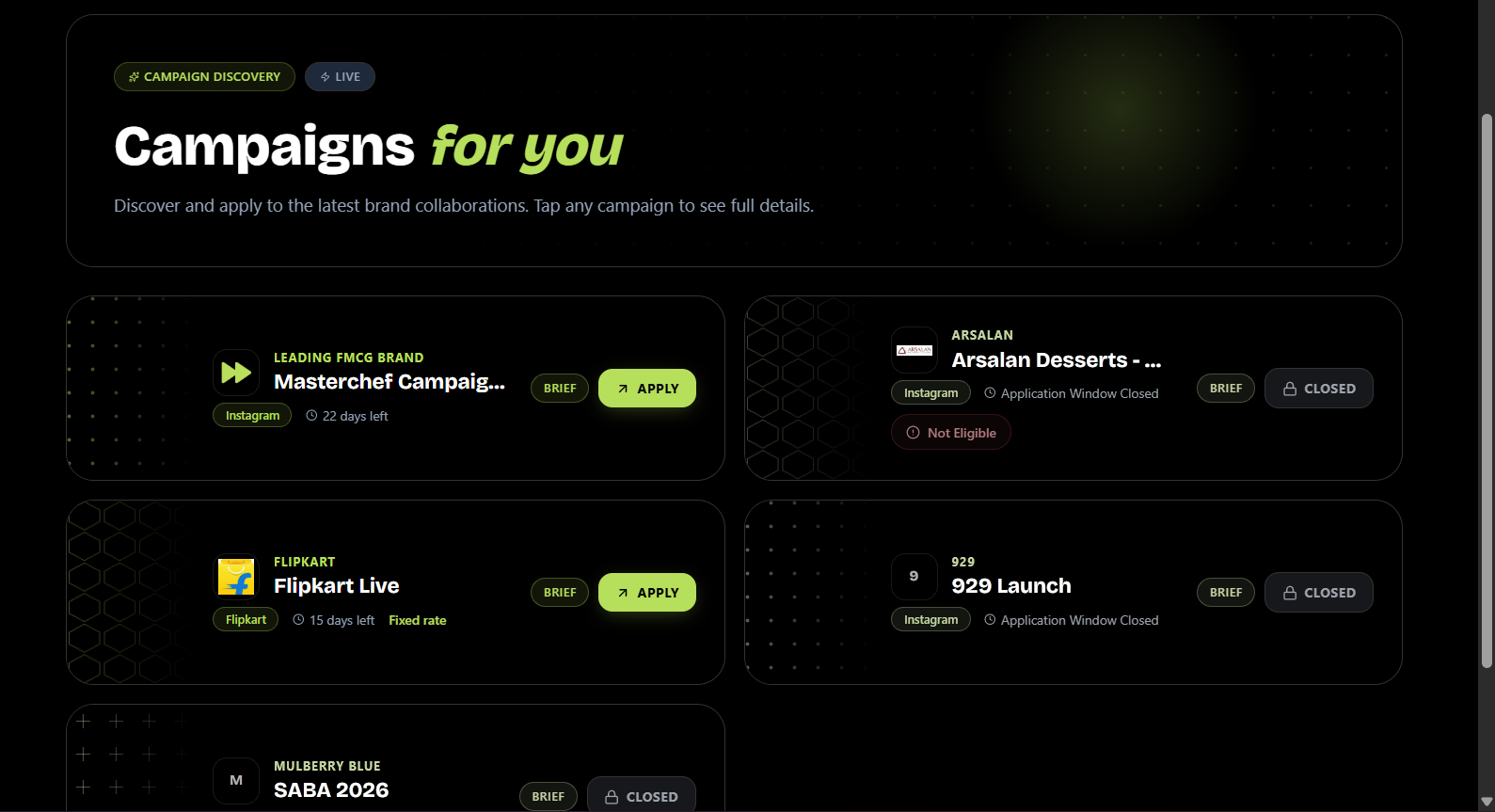 NXT Creator App Campaign Management